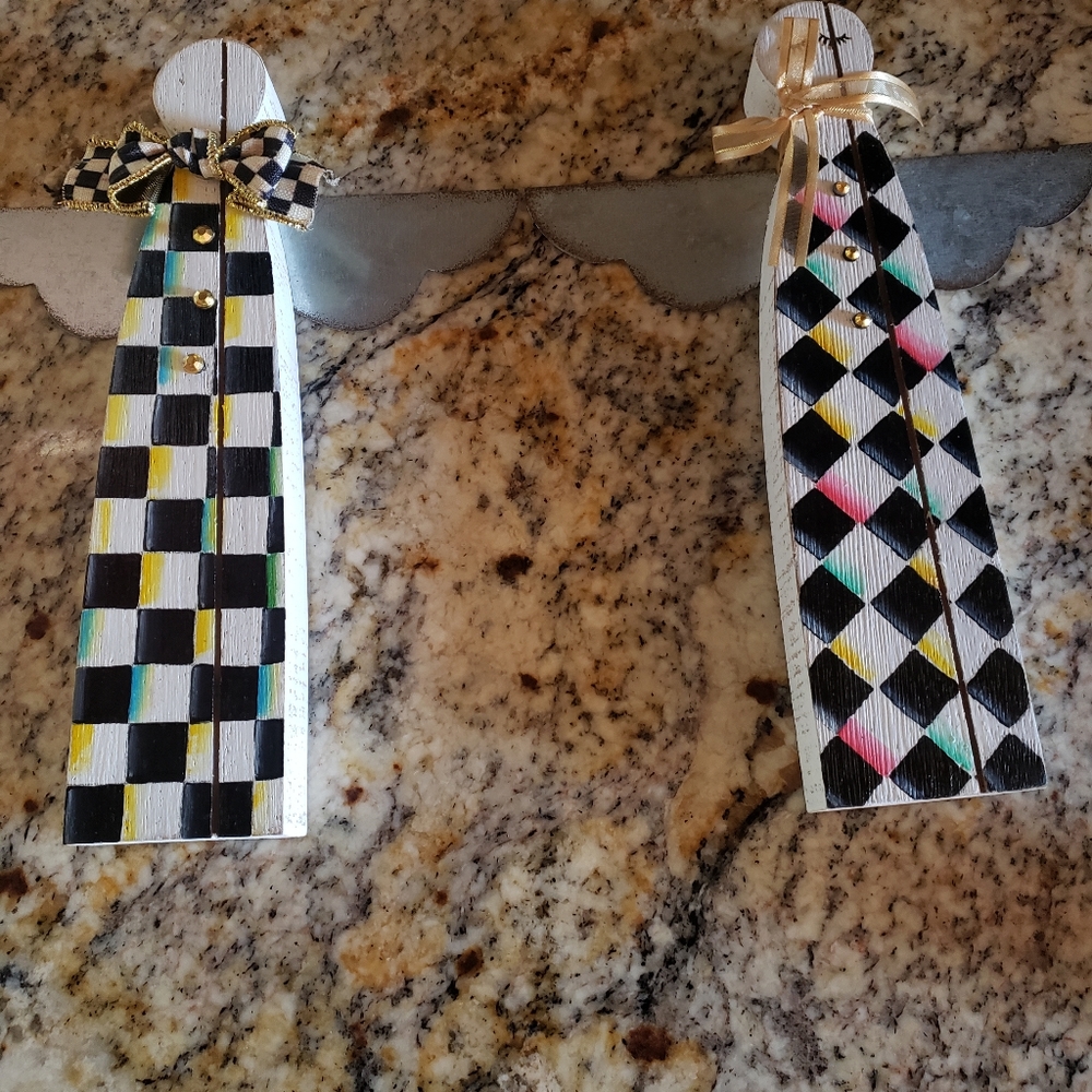Set of 2 Hand Painted Angel's with Authentic MacKenzie-Child ribbon